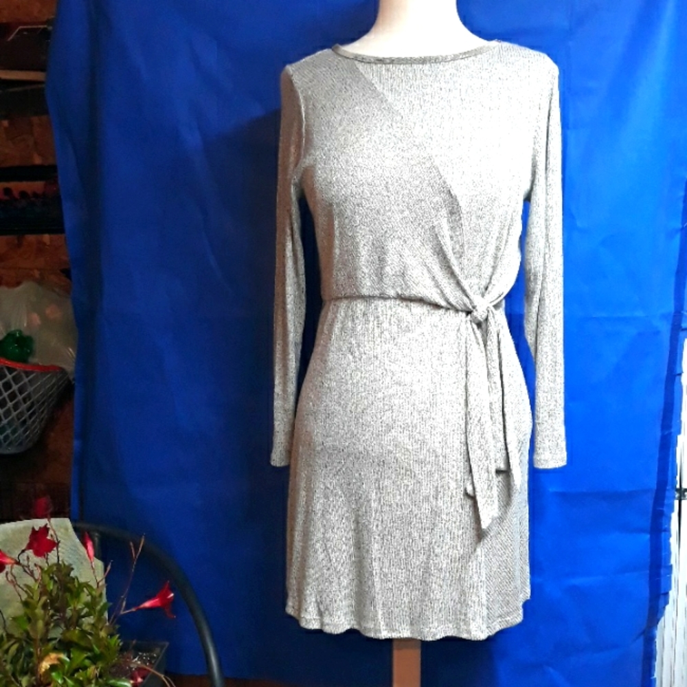 Gray Jennifer Lopez Knit Sweater Dress Holiday Sparkle Trim